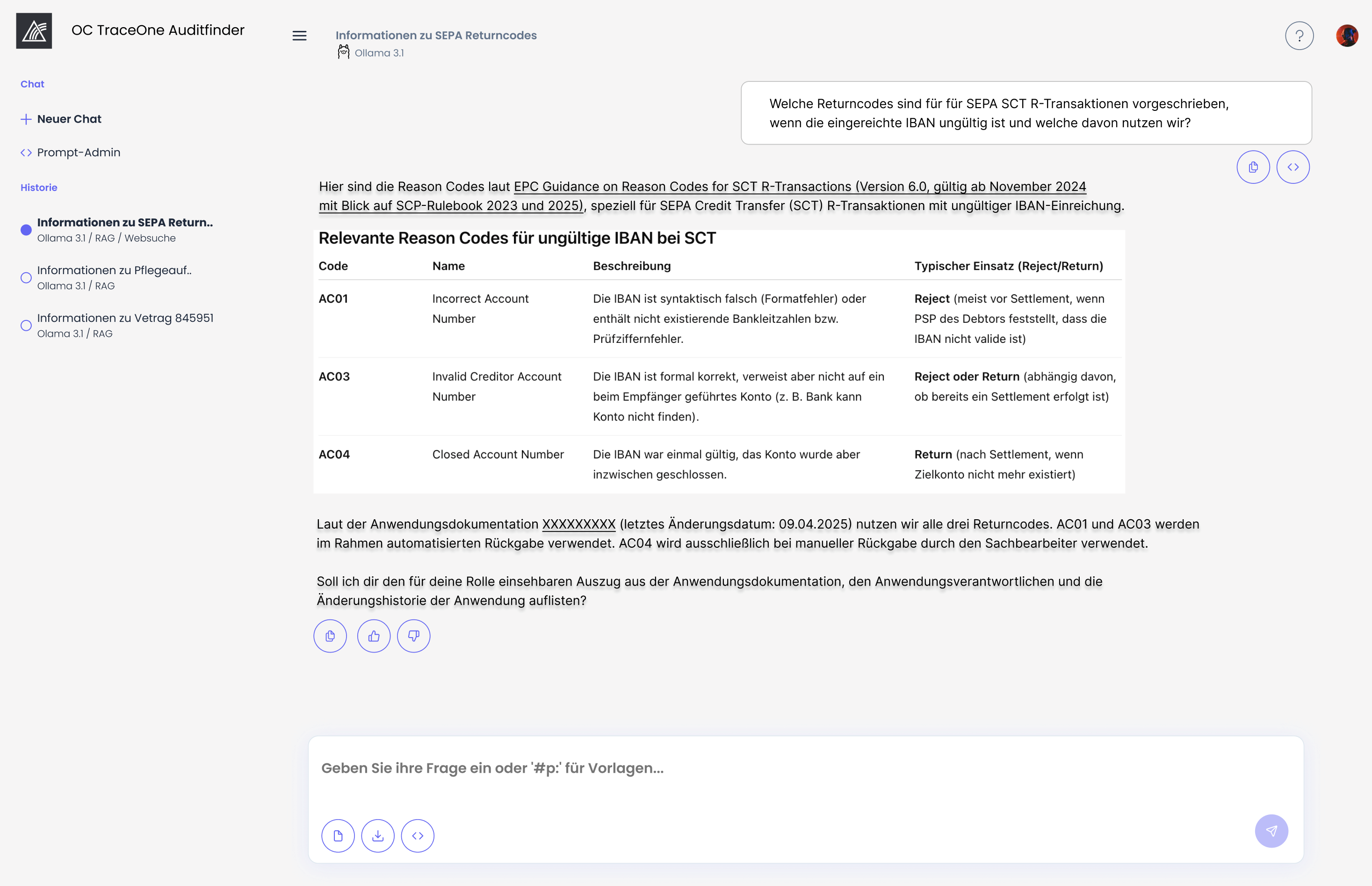 Screenshot zeigt die Oberfläche der Applikation