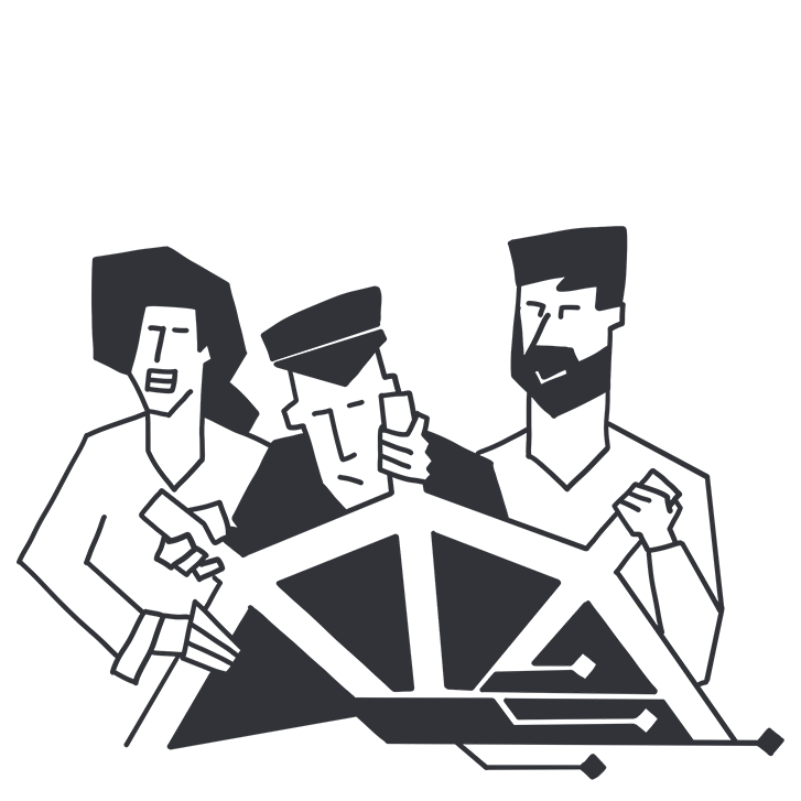 Illustration: Ein Team mit erfahrenem Kapitän steuert durch die stürmische Digitalisierung