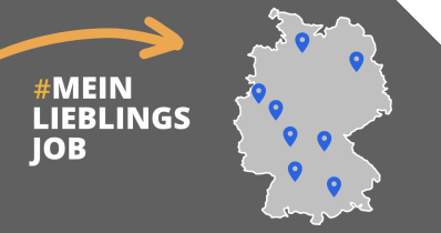 Deutschlandkarte mit OC Standorten und dem #MeinLieblingsJob Logo