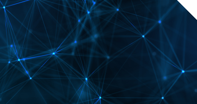 Abstrakte Darstellung eines digitalen Netzwerks mit blau leuchtenden Knoten und Verbindungslinien auf dunklem Hintergrund.
