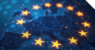 Die Europa-Sterne über einer Weltkarte