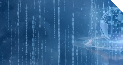 Mann in Business-Kleidung hält eine Weltkugel in der Hand. Um ihn herum digitale Daten.