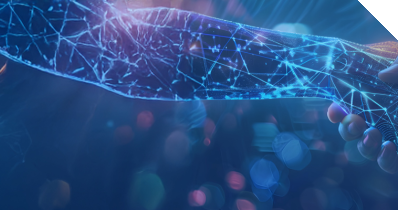 Eine virtuelle Hand und eine menschliche Hand geben sich einen Handschlag