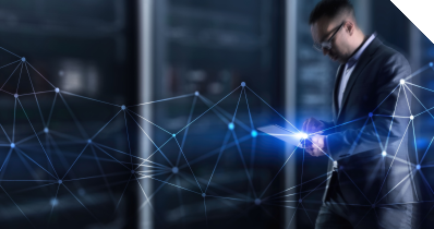 Symbolische, abstrakte Darstellung eines digitalen Sicherheitsnetzes. 