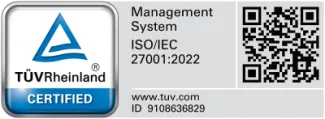Siegel: TÜV Rheinland Certified: Managed System ISO/IEC 27001-2022
